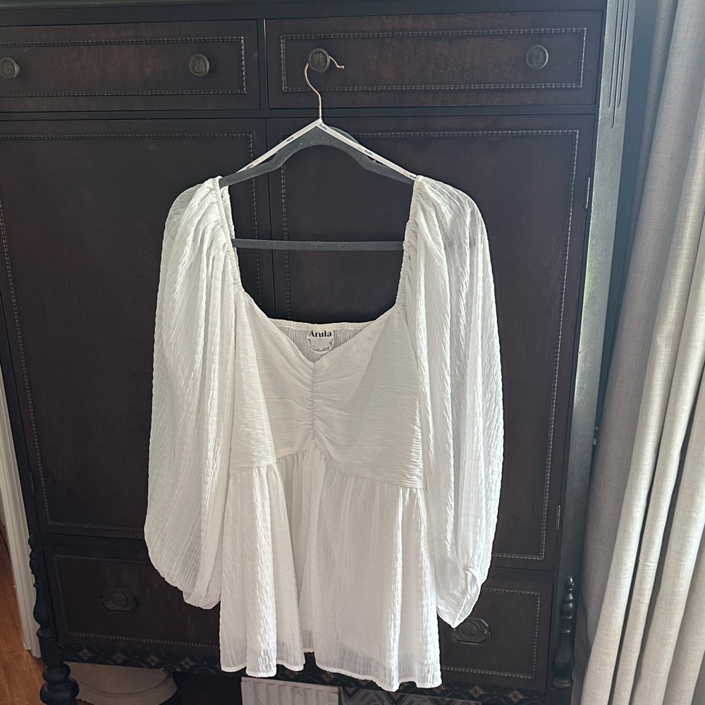 NWT Arula White Peasant Blouse with Balloon Sleeves Size C 3X